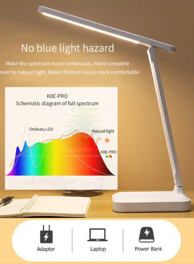 كيو لايت مصباح مكتب LED لحماية العين، مصباح طاولة قابل لإعادة الشحن بثلاثة ألوان، مصباح طاولة يعمل باللمس قابل للتعتيم، مصابيح بجانب السرير، مصباح مرن قابل لإعادة الشحن بمنفذ USB، ضوء ليلي للمكتب للقراءة والعمل والدراسة - Image 5